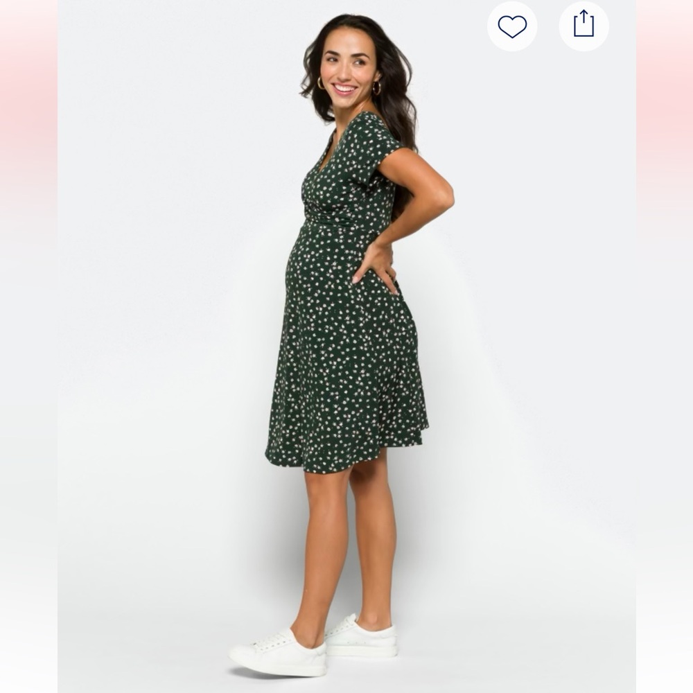 Kaileigh Dark Green Floral V‑Neck Fit & Flare Mini Dress